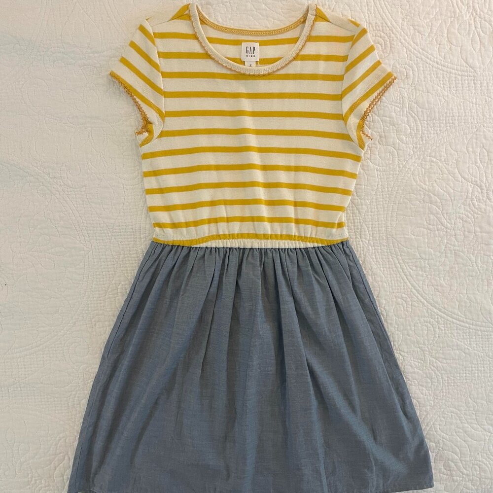 GAP Yellow Stripe Denim Dress girls size 8 EUC